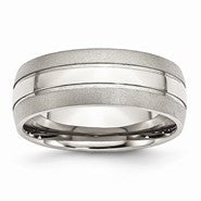 Stainless Steel Grooved 8mm Brushed and Polished Wedding Band