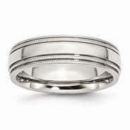 Stainless Steel Grooved and Beaded 6mm Polished Wedding Band