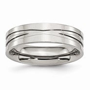 Stainless Steel Grooved 6mm Polished Wedding Band