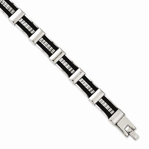 Stainless Steel Black Rubber & Polished Bracelet