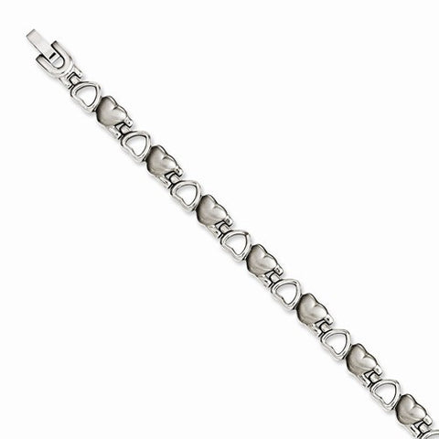 Stainless Steel Brushed & Polished Hearts Bracelet