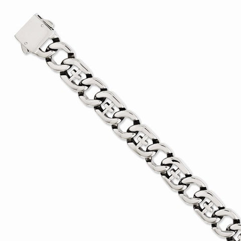 Stainless Steel Polished Link with Crosses Bracelet