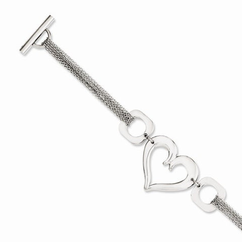 Stainless Steel Polished Heart Toggle Bracelet