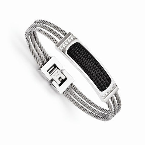 Stainless Steel Black Ip-Plated Wire Cz Polished Bracelet