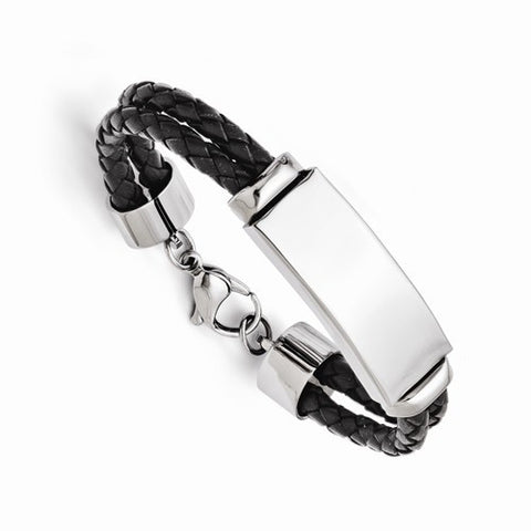 Stainless Steel Polished Leather Bracelet