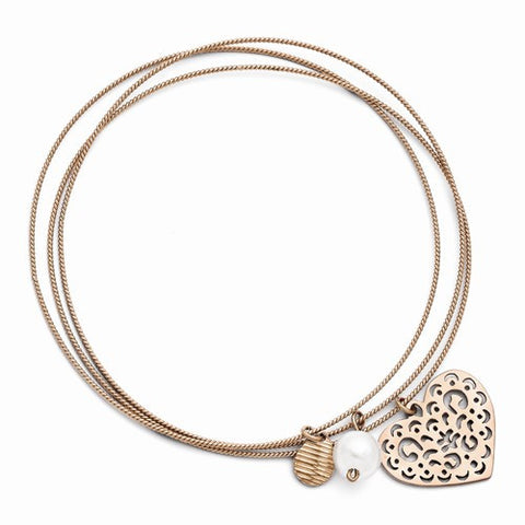 Stainless Steel Rose Ip-Plated Polished Textured Bracelet