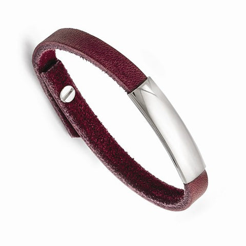 Stainless Steel Polished Purple Leather Adjustable Bracelet