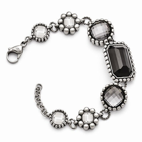 Stainless Steel Polished Antiqued Glass Bracelet