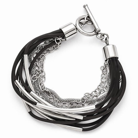 Stainless Steel Black Rubber Multi-Layer Bracelet