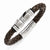 Stainless Steel Polished Brushed Brown Leather Black Rubber Bracelet