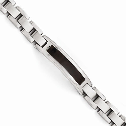 Stainless Steel Polished Brushed Black Wood Enameled Bracelet