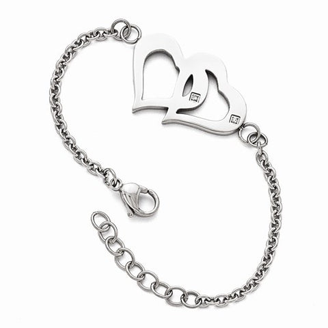 Stainless Steel Polished Hearts with Czs Bracelet