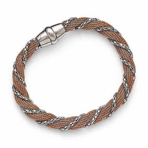 Stainless Steel Polished Rose Ip-Plated Mesh Twist Bracelet