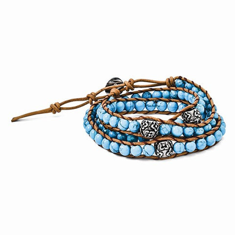 Stainless Steel Cord Imitation Turquoise, Polished Flowers Wrap Bracelet