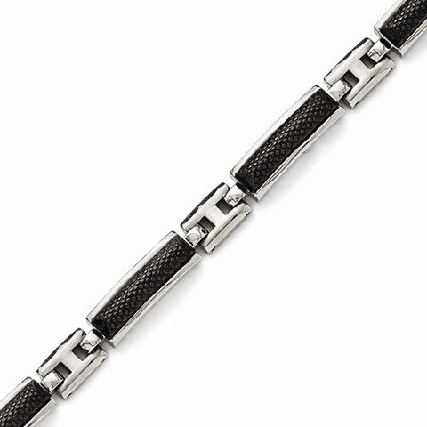 Stainless Steel Polished and Brushed Black Ip-Plated Bracelet