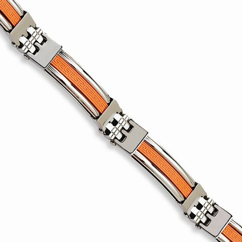 Stainless Steel Orange Rubber Bracelet