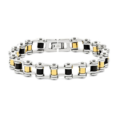 Stainless Steel Yellow Ip-Plated and Black Rubber Bracelet