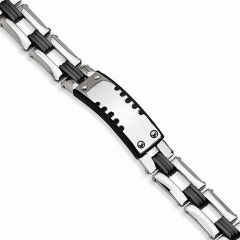 Stainless Steel Black Rubber & Black-Plated Id Bracelet