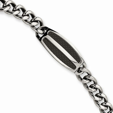 Stainless Steel Carbon Fiber Plate Accent Bracelet