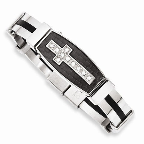 Stainless Steel Cz Cross Hinged Bracelet