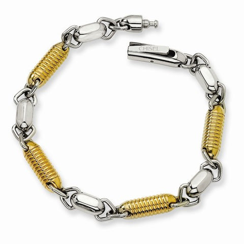 Stainless Steel Gold Ip-Plated Accent Barrel Link Bracelet