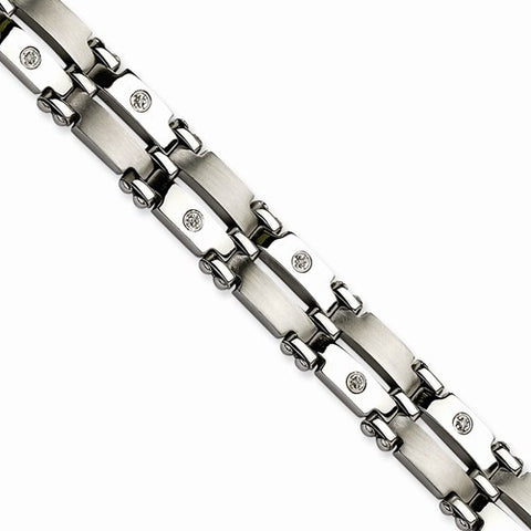 Stainless Steel with 14K White Gold Accents & Diamonds Bracelet