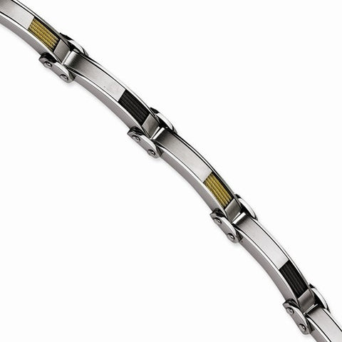 Stainless Steel Black Ip & Gold Ipg-Plated Wire Sat Bracelet