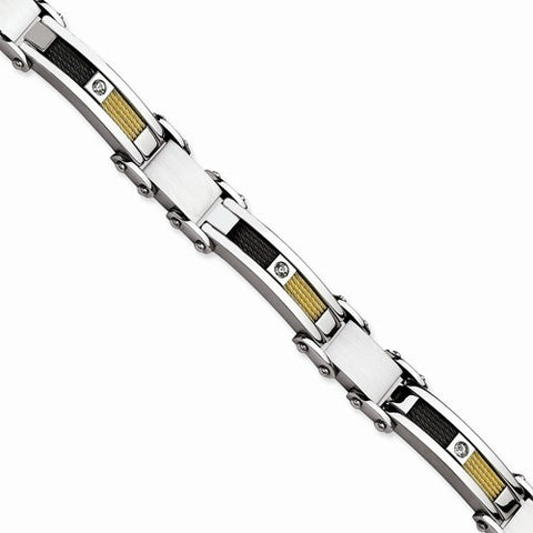 Stainless Steel Black & Yellow Ip-Plated with Cz Bracelet