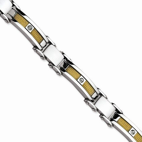 Stainless Steel Yellow Ip-Plated Cable with Czs Bracelet