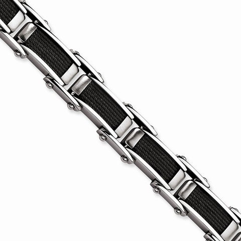 Stainless Steel Black Ip-Plated Brushed & Polished Bracelet