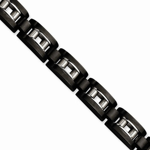 Stainless Steel Black-Plated Brushed & Polished Bracelet