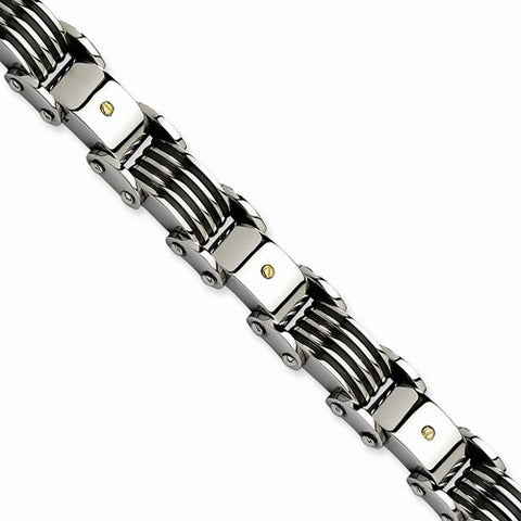 Stainless Steel Black Rubber with Yellow Ip-PlatedBracelet