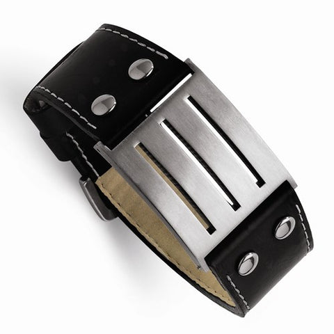 Stainless Steel Genuine Leather Adjustable Buckle Bracelet