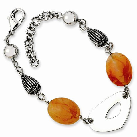 Stainless Steel Red Orange Agate Bracelet