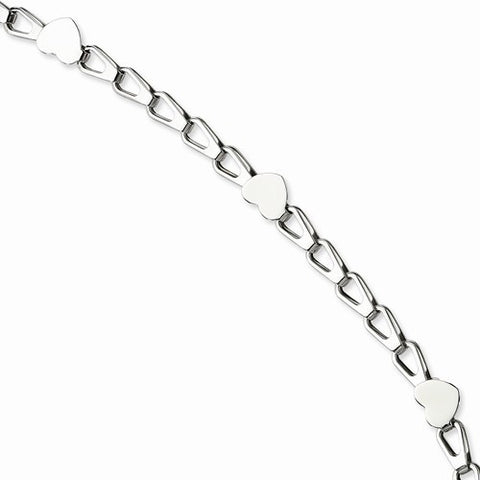 Stainless Steel Polished Open Link with Hearts Bracelet