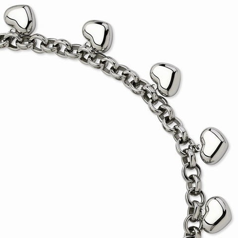 Stainless Steel Polished Hearts Bracelet