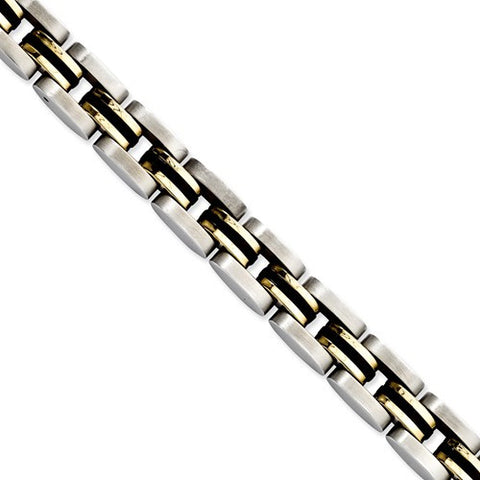 Stainless Steel Gold Ipg-Plated & Rubber Bracelet