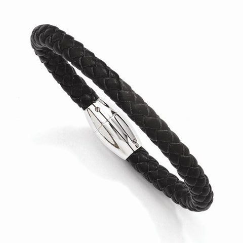 Stainless Steel Black Leather Bracelet