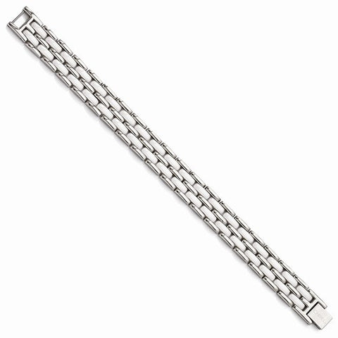 Stainless Steel Double Row White Ceramic Bracelet