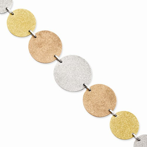 Stainless Steel Tri-Color Ip-Plated Discs Bracelet