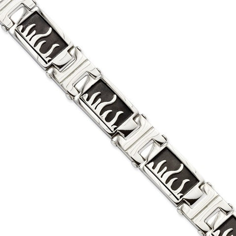 Stainless Steel Ip Black-Plated with Polished Flames Bracelet