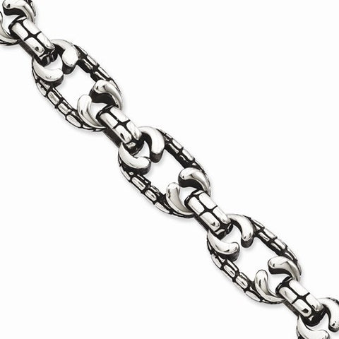 Stainless Steel Textured Antiqued Links Bracelet