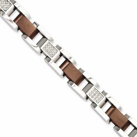 Stainless Steel Chocolate-Plated with Diamonds Bracelet