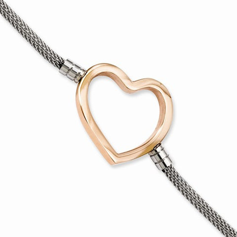 Stainless Steel Pink Pvd-Plated Heart Mesh Bracelet