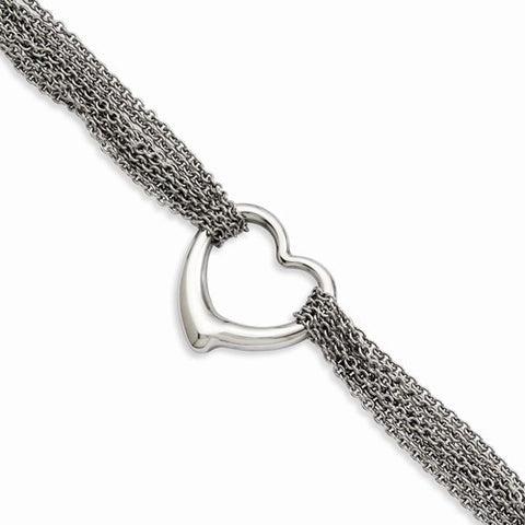 Stainless Steel Multi-Row Chain with Heart Toggle Bracelet