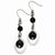 Stainle Steel Polished Ovals with Black Glass Bead Dangle Earrings