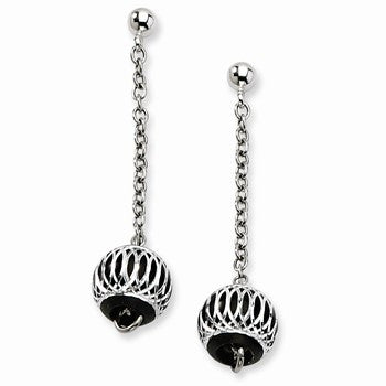 Stainle Steel Black Diamond-cut Beads Post Dangle Earrings