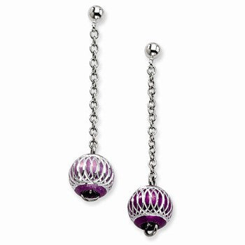 Stainle Steel Purple Diamond-cut Beads Post Dangle Earrings