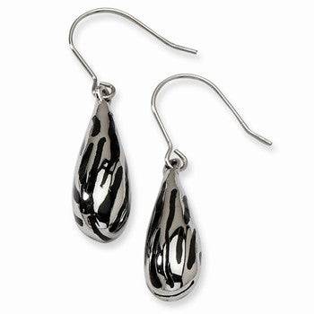 Stainle Steel Black Resin Striped Polished Dangle Earrings