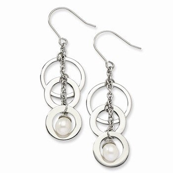 Stainle Steel White Freshwater Cultured Pearl Dangle Earrings